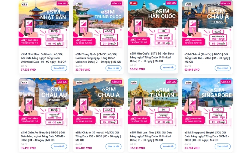 Thế giới eSIM cung cấp các gói cước linh hoạt với mức giá cạnh tranh nhất thị trường.